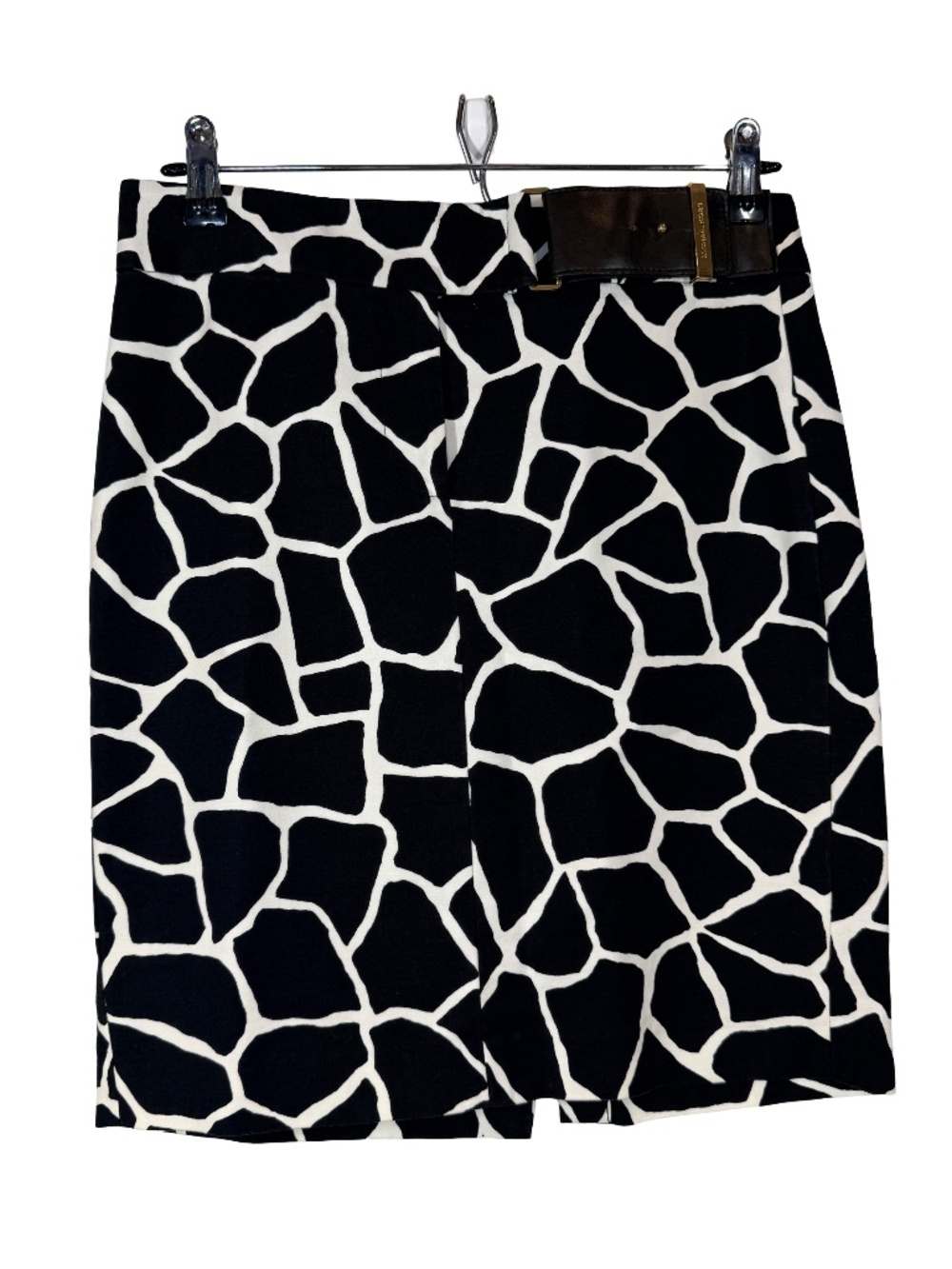 Michael Kors Women's Black White Giraffe Print Faux Belted Skirt Size 2